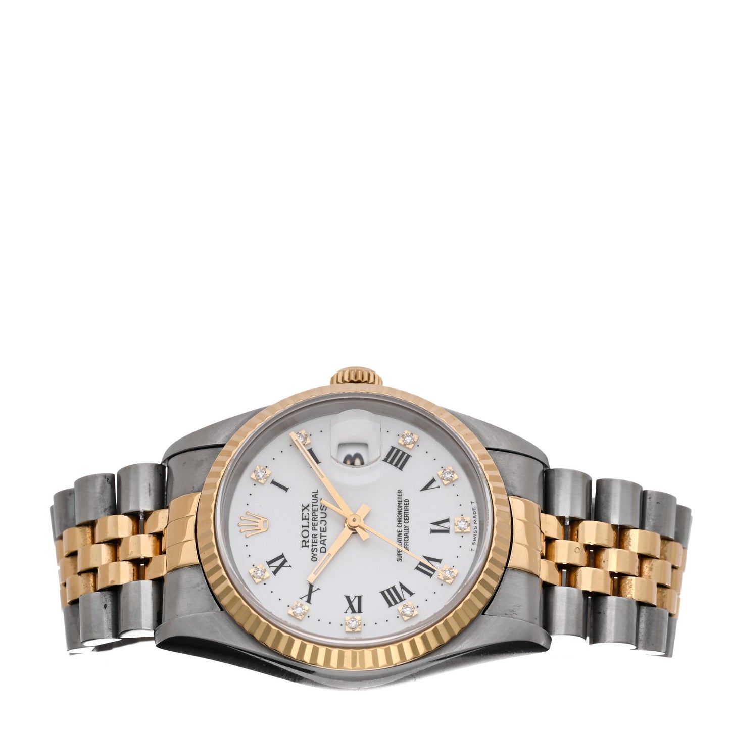 Stainless Steel 18K Yellow Gold Diamond 36mm Oyster Perpetual Datejust Watch White Roman 16233