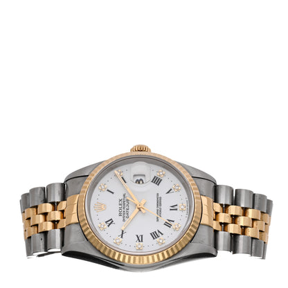 Rolex Stainless Steel 18K Yellow Gold Diamond 36mm Oyster Perpetual Datejust Watch White Roman 16233 2 of 4