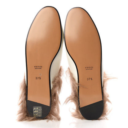 Gucci Malaga Kid Fur Womens Princetown Slippers 37.5 Dusty White Naturale 5 of 8