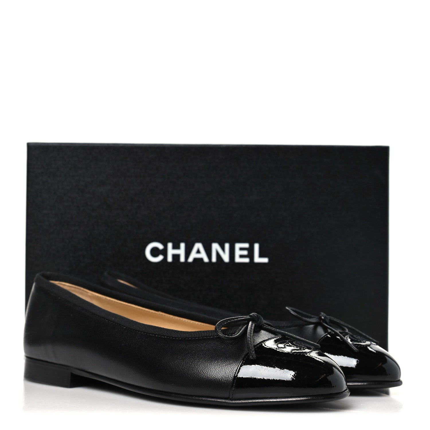 Chanel Lambskin Patent Cap Toe Ballerina Flats 37.5 Black 8 of 8