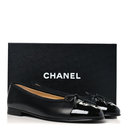 Chanel Lambskin Patent Cap Toe Ballerina Flats 37.5 Black 8 of 8