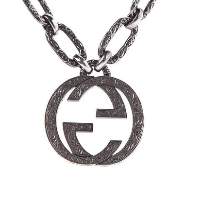 Gucci Sterling Silver Textured Interlocking G Pendant Necklace 6 of 7