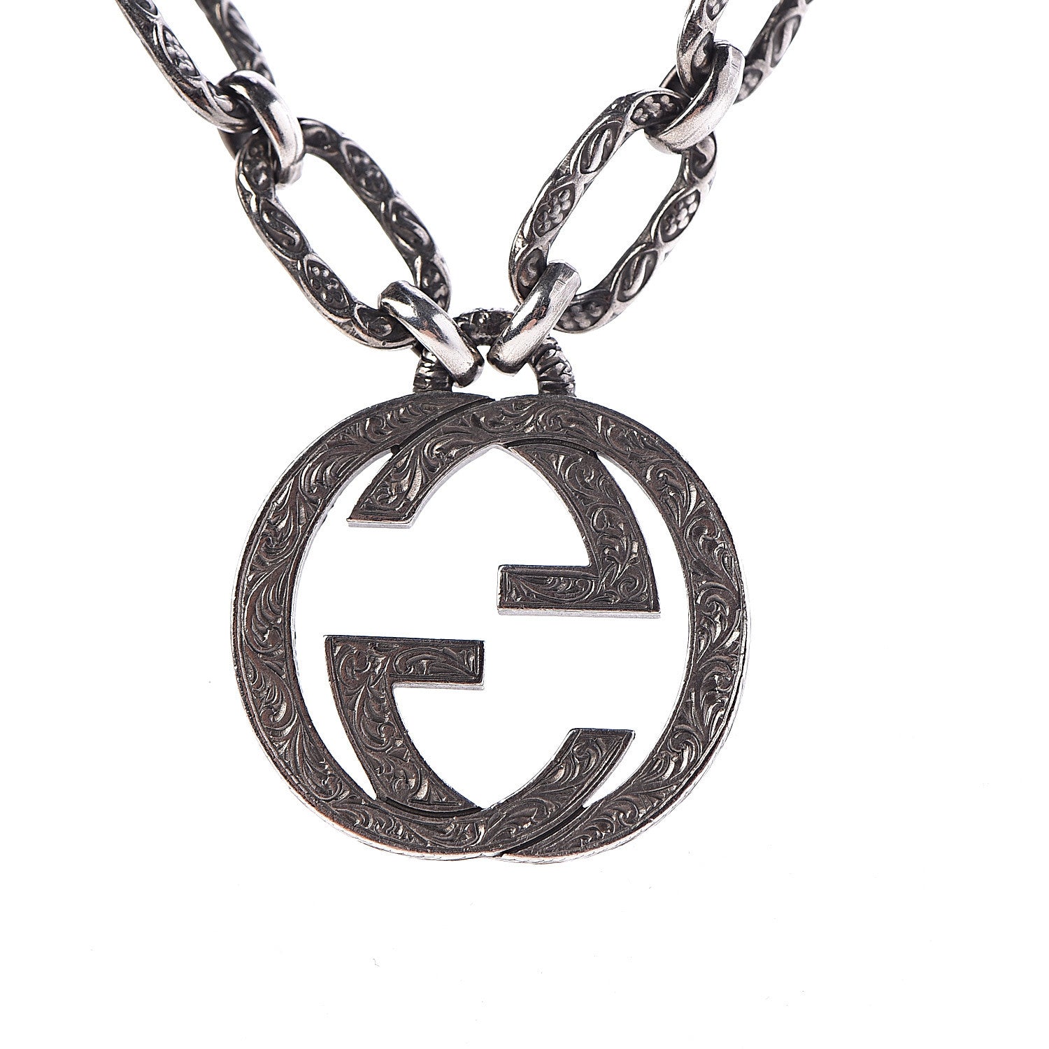 Gucci Sterling Silver Textured Interlocking G Pendant Necklace 6 of 7