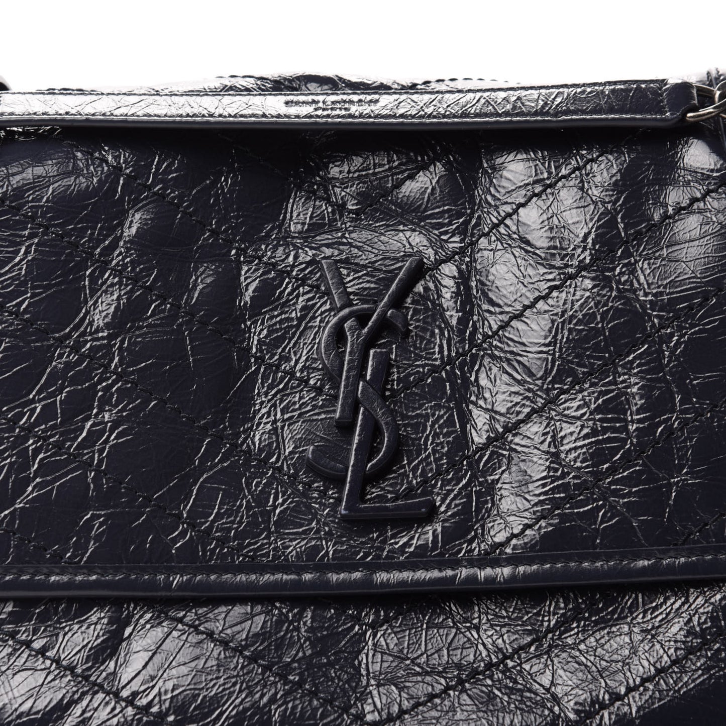 Crinkled Calfskin Matelasse Monogram Medium Niki Chain Satchel Deep Marine