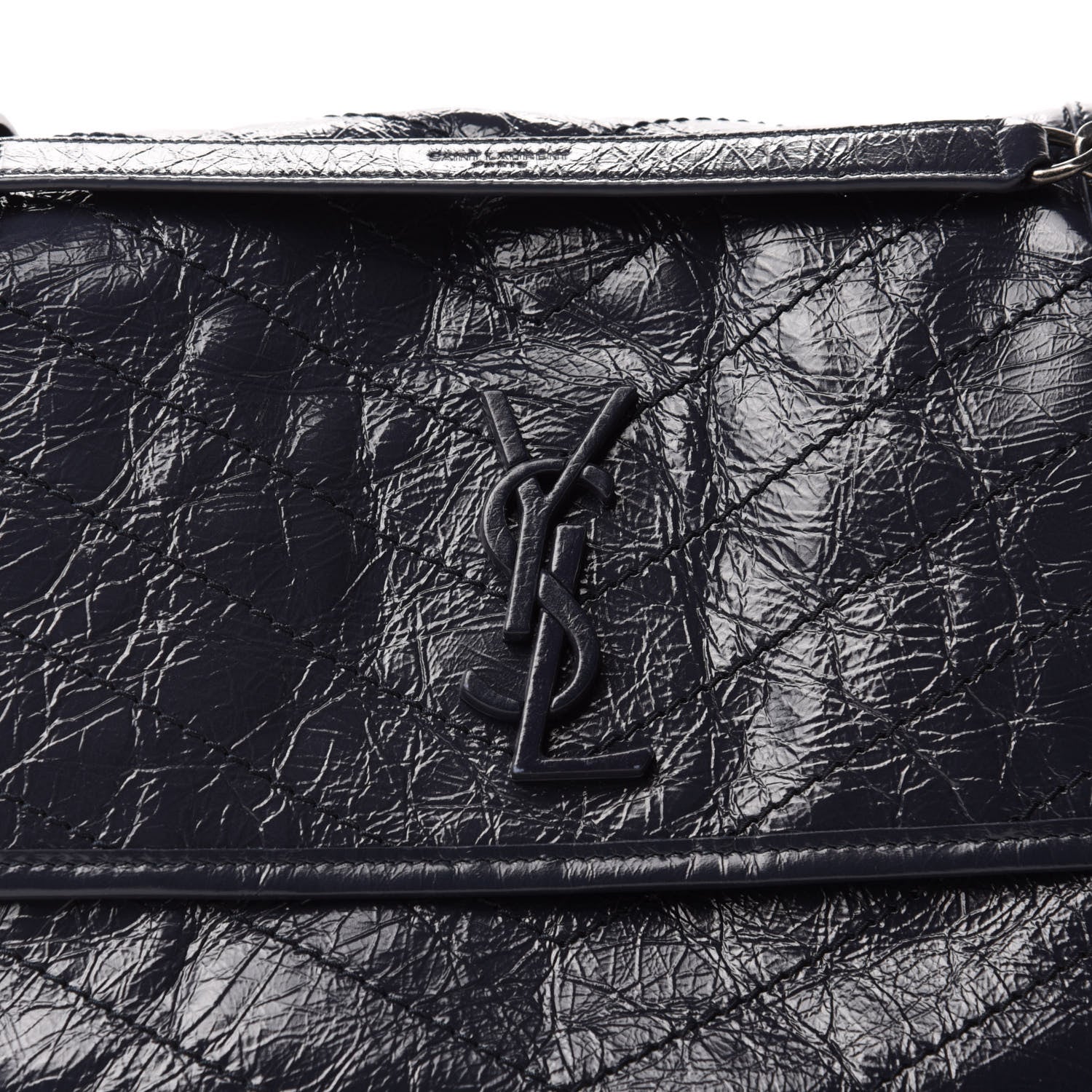 Saint Laurent Crinkled Calfskin Matelasse Monogram Medium Niki Chain Satchel Deep Marine 12 of 12
