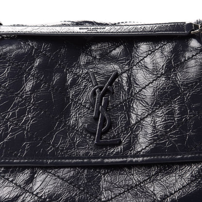 Saint Laurent Crinkled Calfskin Matelasse Monogram Medium Niki Chain Satchel Deep Marine 12 of 12