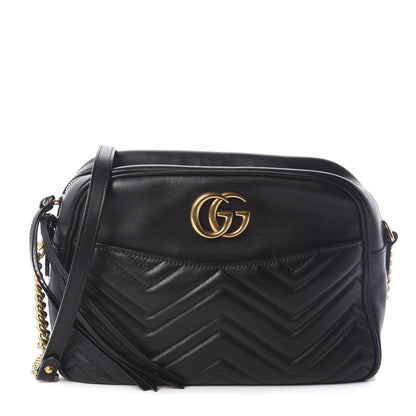 Gucci Calfskin Matelasse Medium GG Marmont Chain Shoulder Bag Black 1 of 9