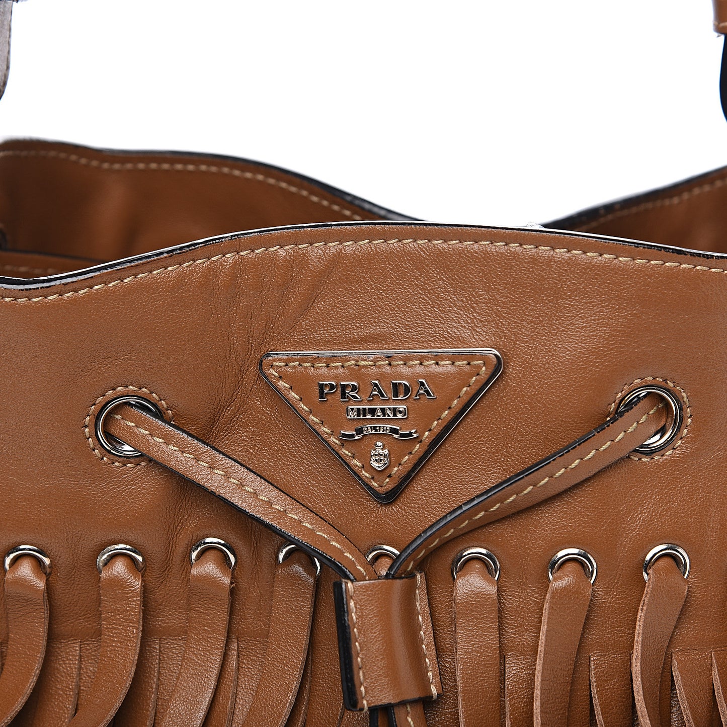 Soft Calfskin Fringe Bucket Bag Cannella