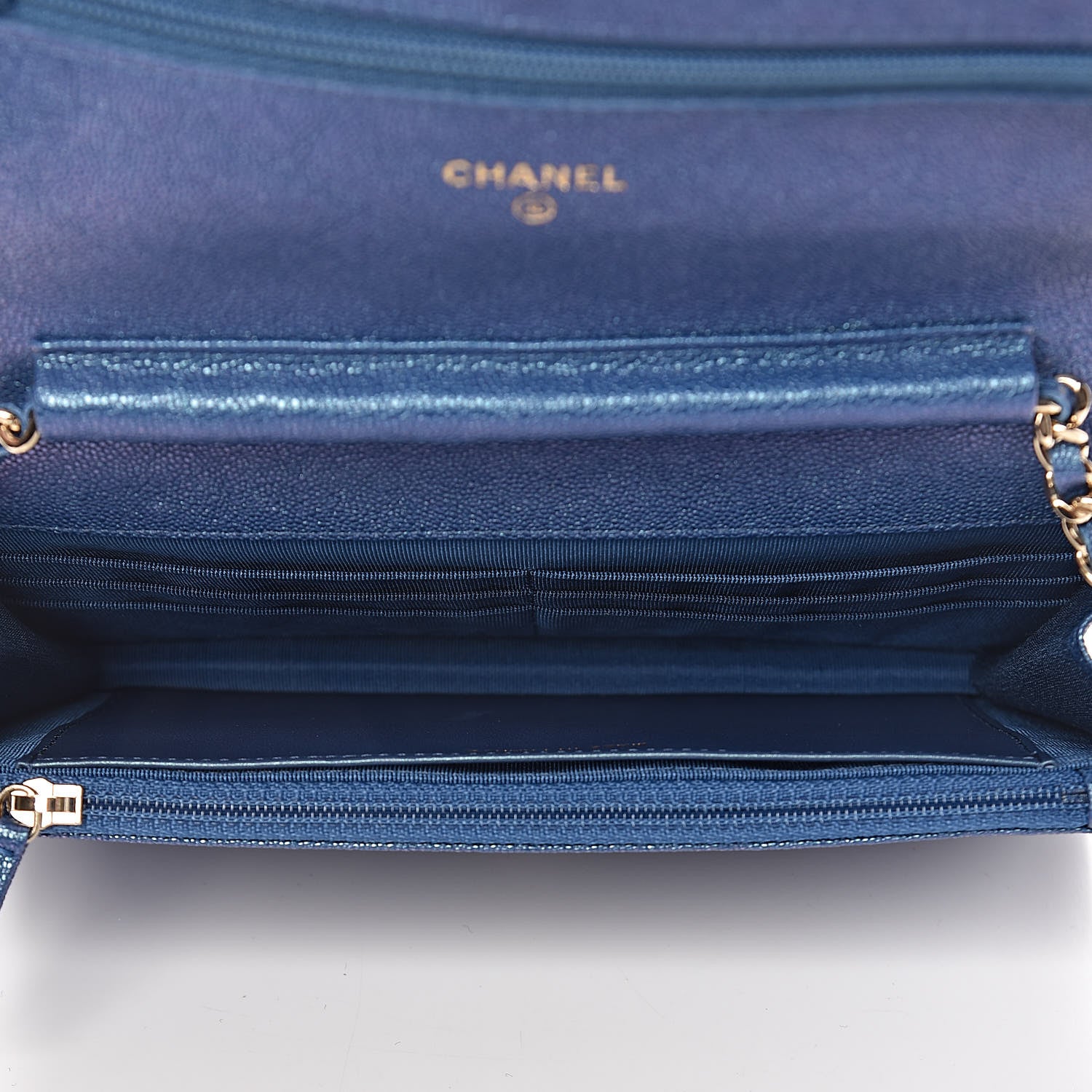 Chanel Iridescent Caviar Quilted Wallet On Chain WOC Dark Blue 5 of 11