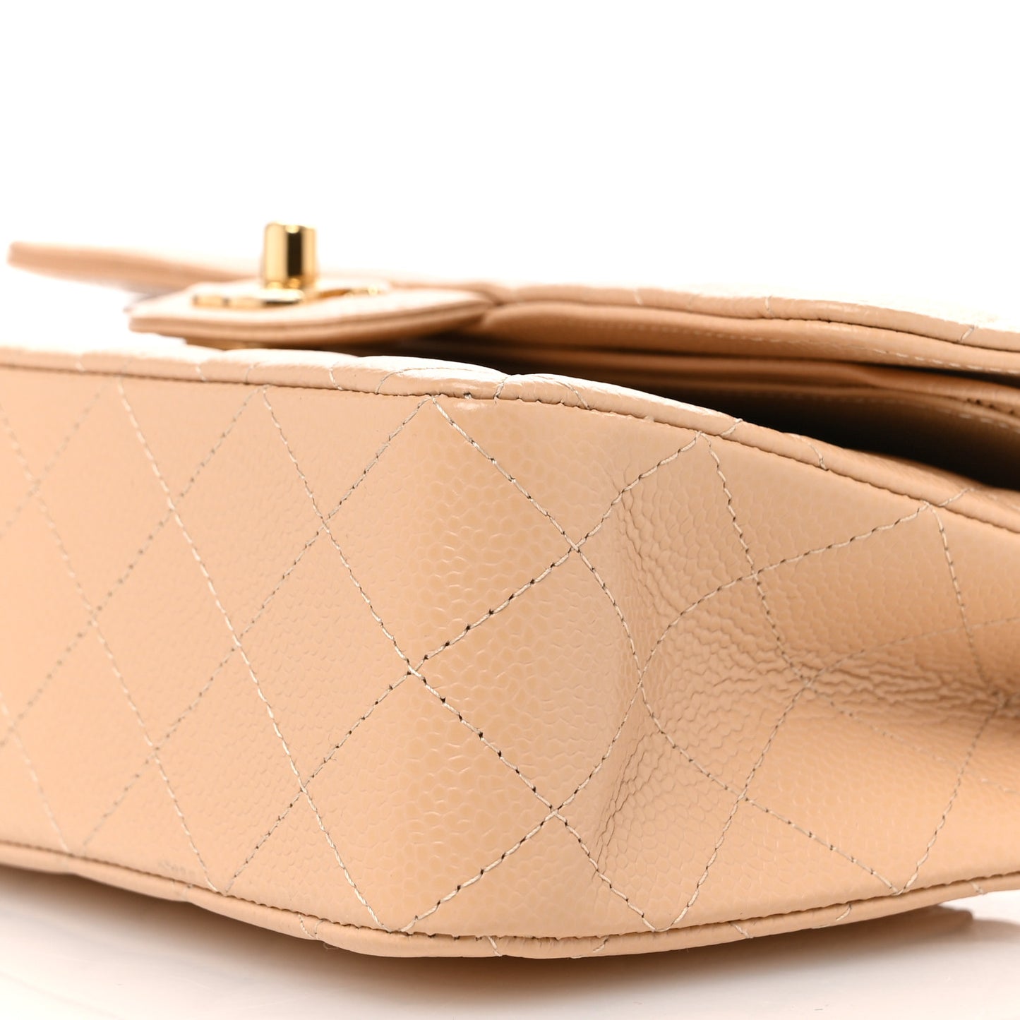 Caviar Quilted Small Double Flap Dark Beige