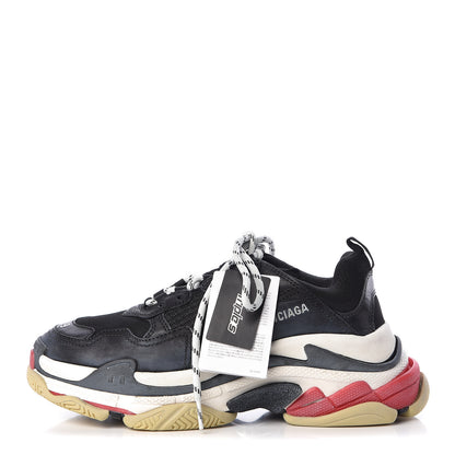 Balenciaga Fabric Mesh Washed Effect Womens Triple S Sneakers 39 Black Red 1 of 9