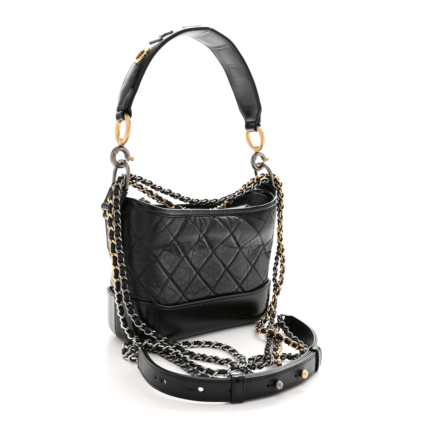 Chanel Aged Calfskin Quilted Small Gabrielle Logo Hobo Black 3 of 10