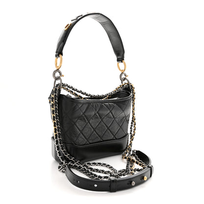 Chanel Aged Calfskin Quilted Small Gabrielle Logo Hobo Black 3 of 10