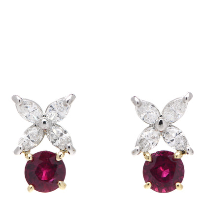 Tiffany Platinum 18K Yellow Gold Diamond Ruby Victoria Earrings 1 of 5