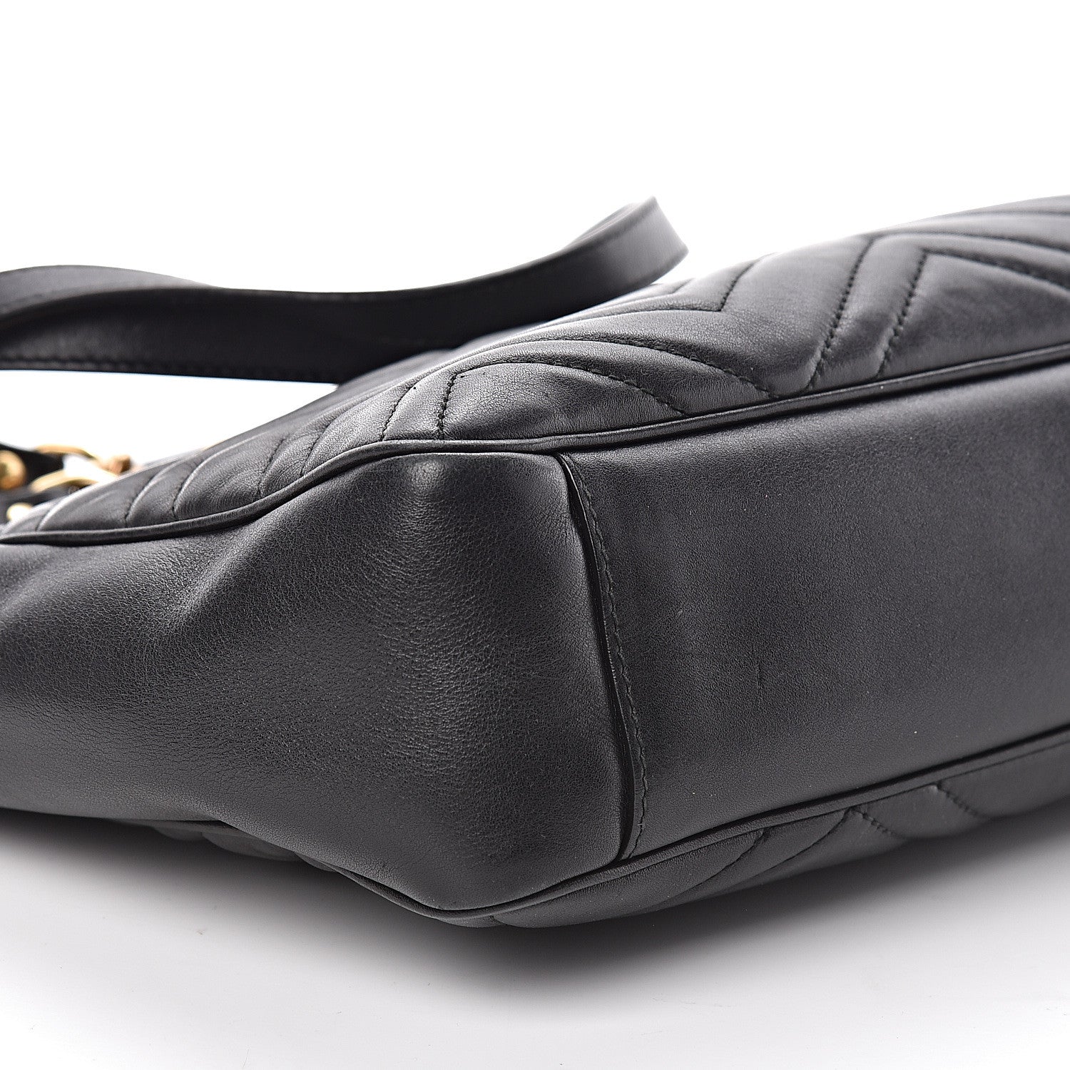 Gucci Calfskin Matelasse Medium GG Marmont Open Top Shoulder Bag Black 10 of 12