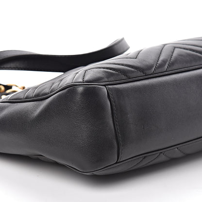 Gucci Calfskin Matelasse Medium GG Marmont Open Top Shoulder Bag Black 10 of 12