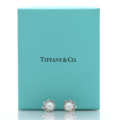 Tiffany Sterling Silver Pearl Paloma Picasso Olive Leaf Earrings 5 of 5