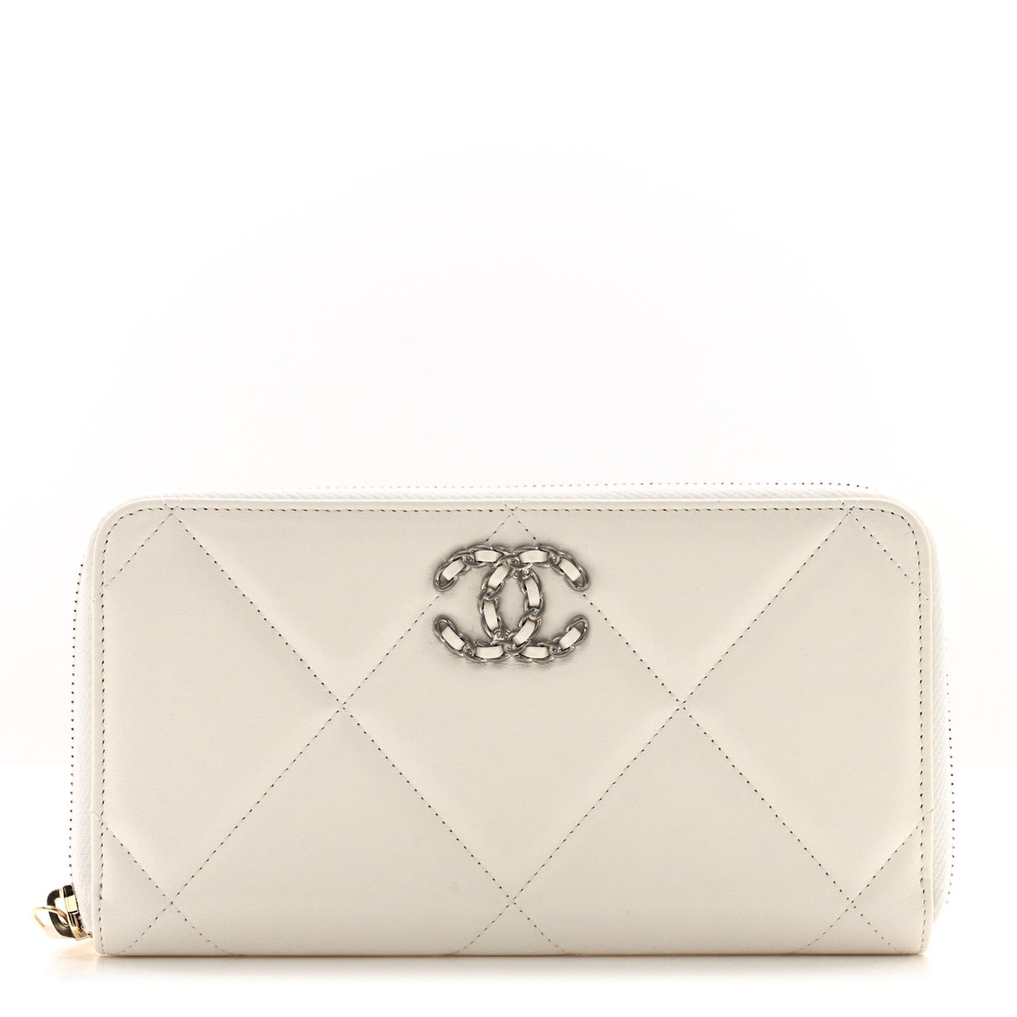 Shiny Goatskin Quilted 19 Long Zipped Around Wallet White