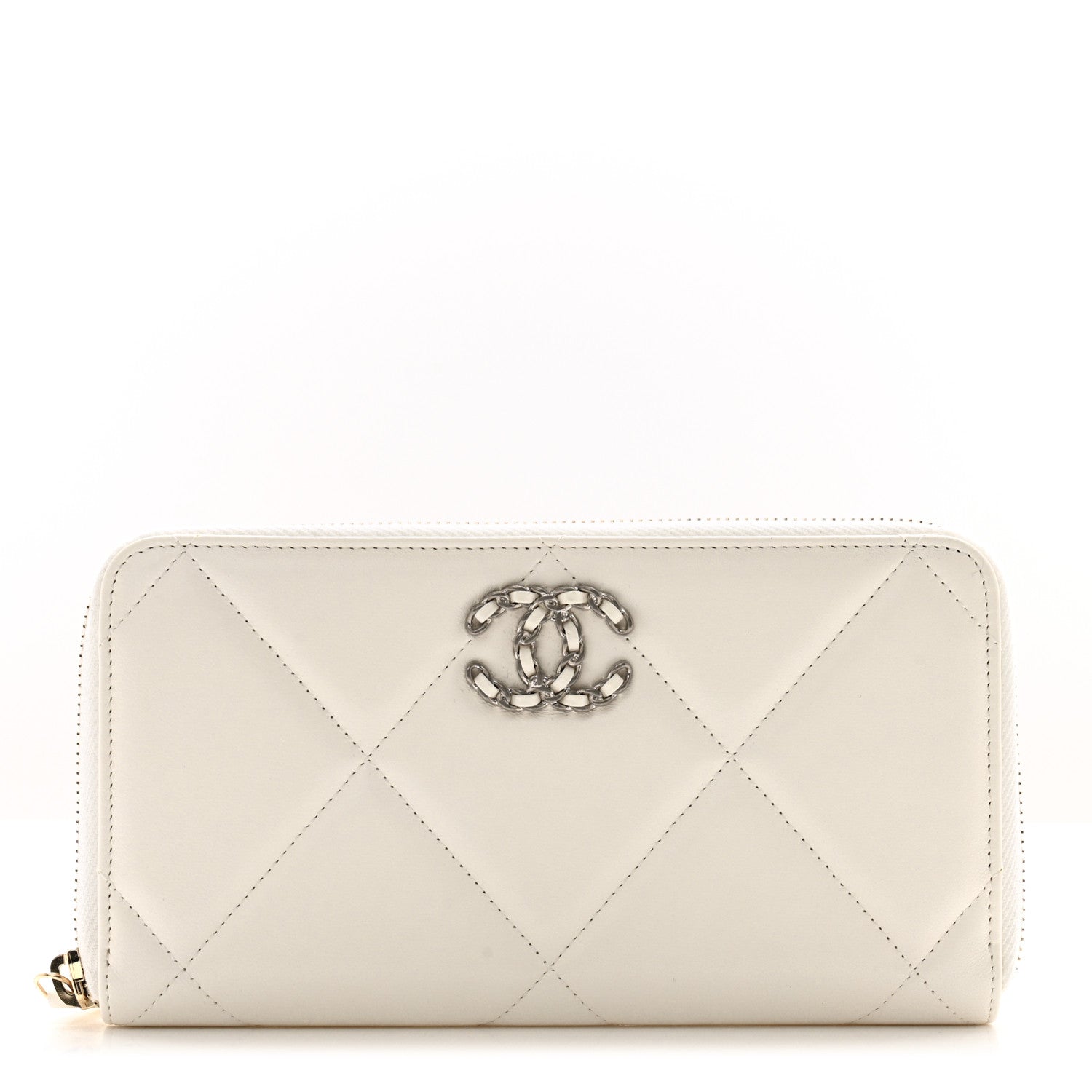 Chanel Shiny Goatskin Quilted 19 Long Zipped Around Wallet White 1 of 11