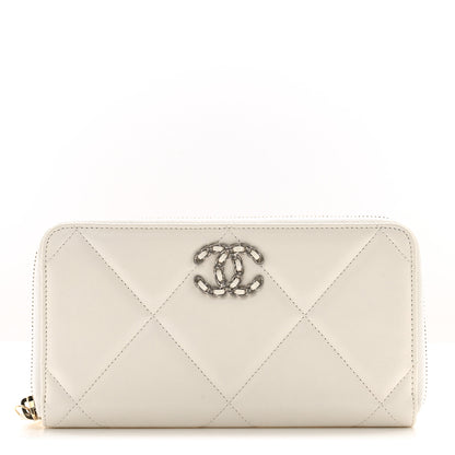 Chanel Shiny Goatskin Quilted 19 Long Zipped Around Wallet White 1 of 11