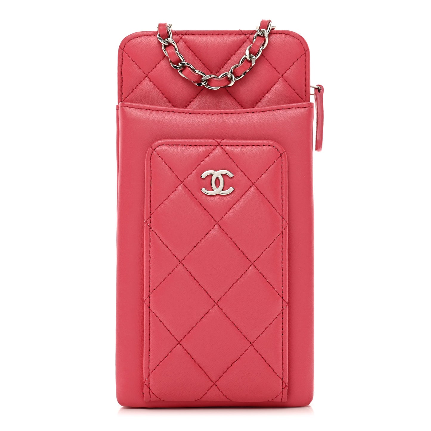Lambskin Quilted Phone Chain Clutch Bag Pink