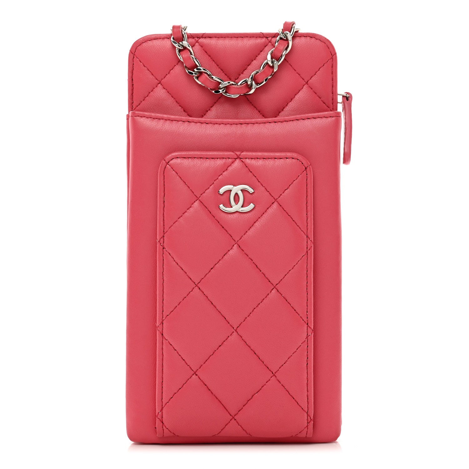 Chanel Lambskin Quilted Phone Chain Clutch Bag Pink 1 of 10