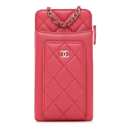 Chanel Lambskin Quilted Phone Chain Clutch Bag Pink 1 of 10