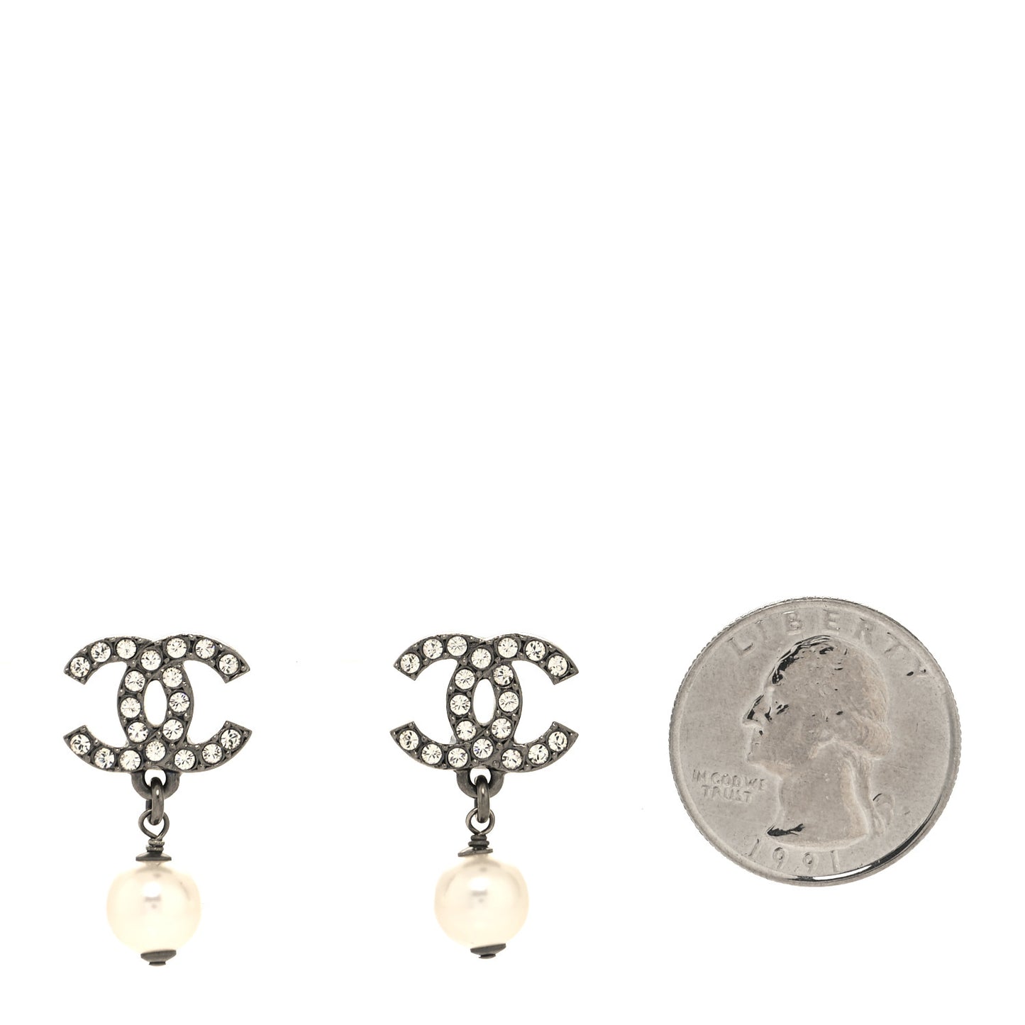 Crystal Pearl CC Drop Earrings Ruthenium