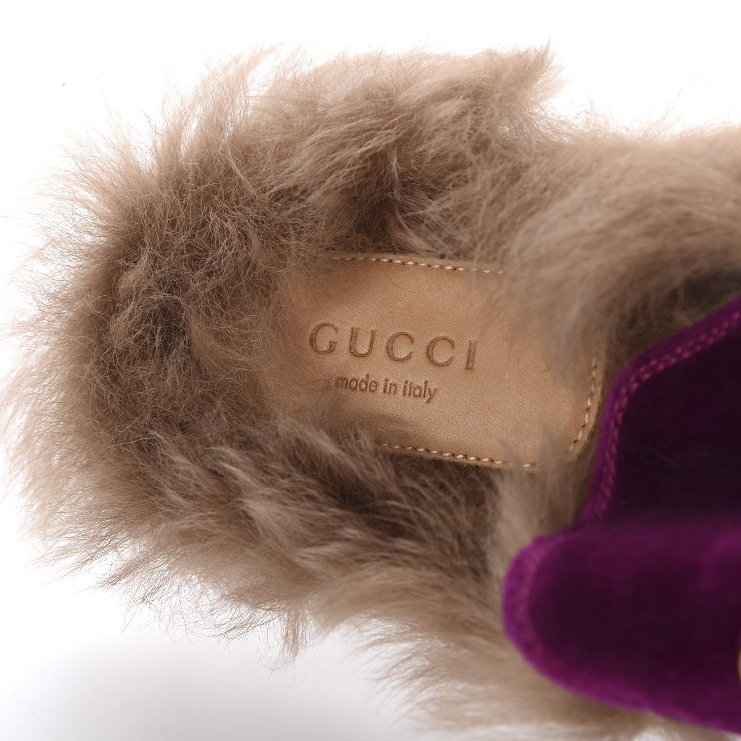 Gucci Velvet Fur Womens Princetown Slippers 39.5 Fucsia Violet Cyclamen Natural 7 of 7