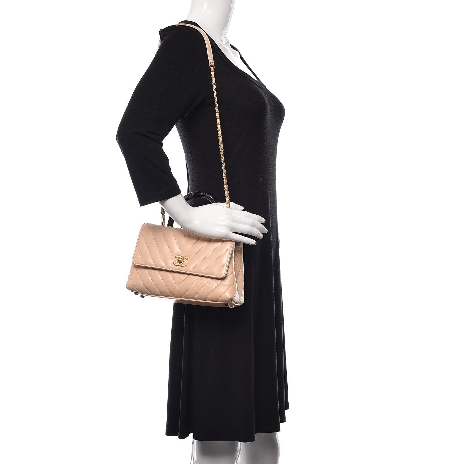 Chanel Calfskin Lizard Chevron Quilted Mini Coco Handle Flap Beige 2 of 10