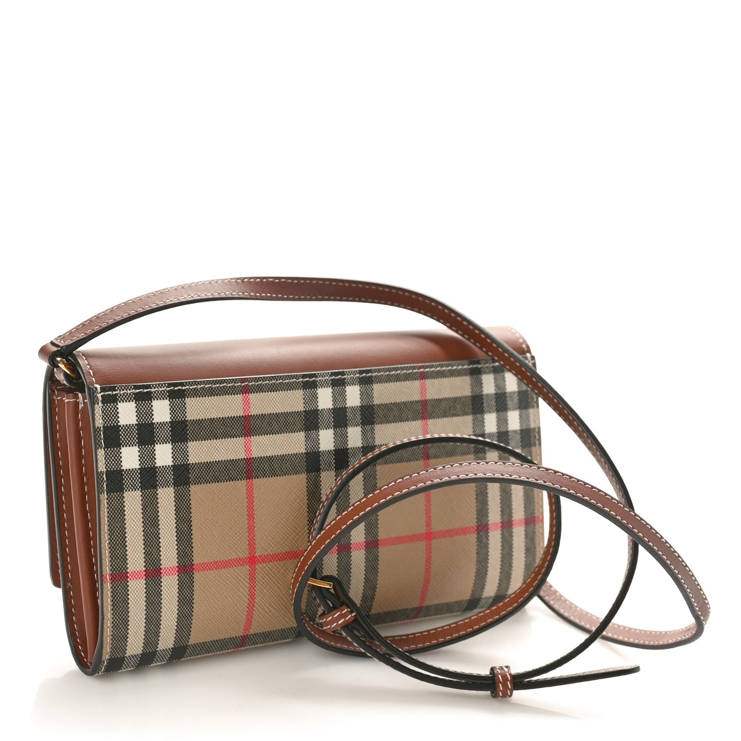 Calfskin Vintage Check Hannah Wallet with Detachable Strap Archive Beige Tan