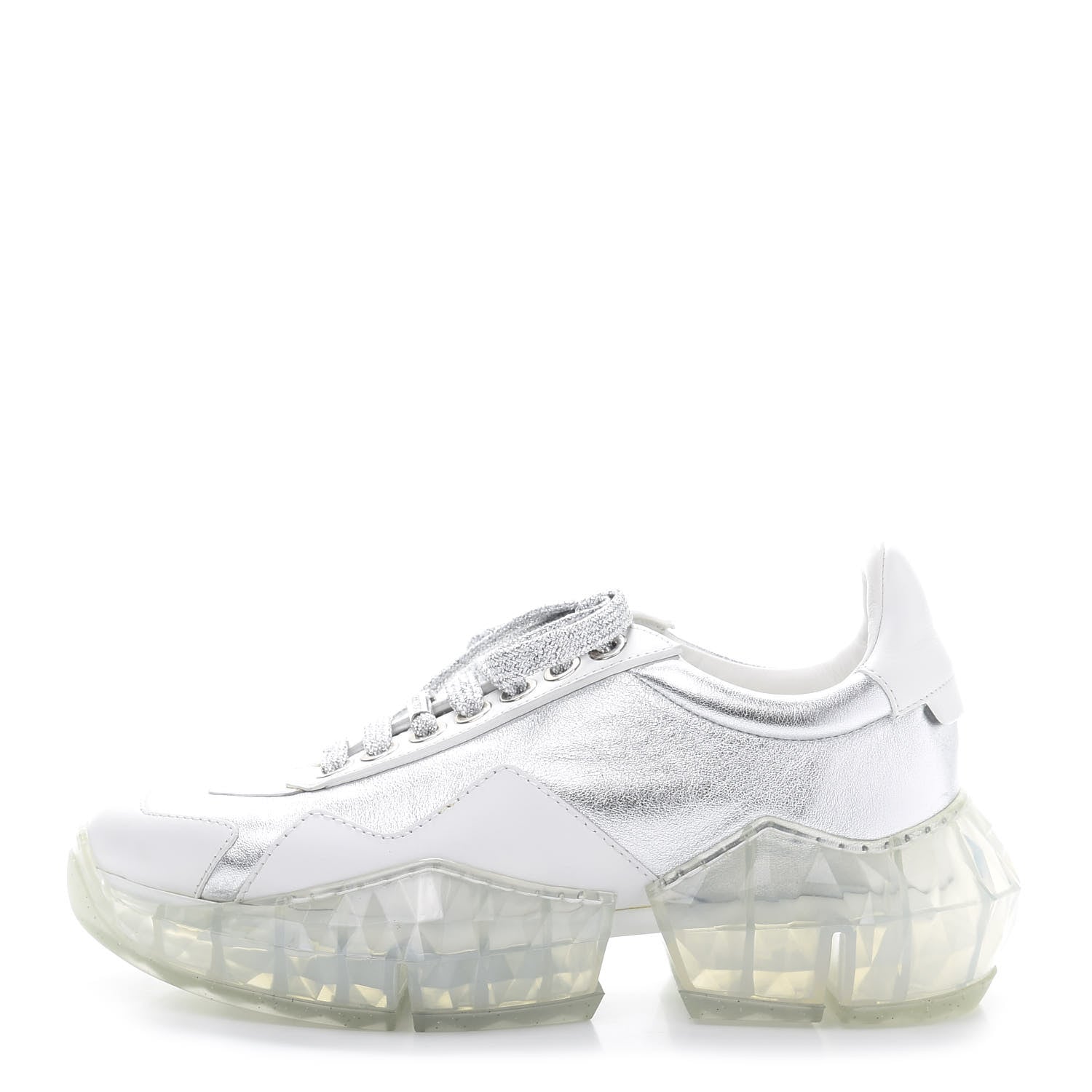 Jimmy Choo Metallic Calfskin Womens Diamond F Low Top Sneaker 37 White Silver 1 of 9