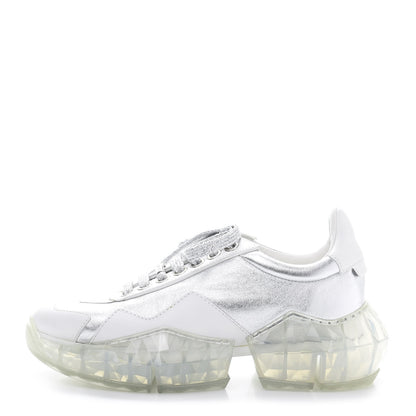 Jimmy Choo Metallic Calfskin Womens Diamond F Low Top Sneaker 37 White Silver 1 of 9