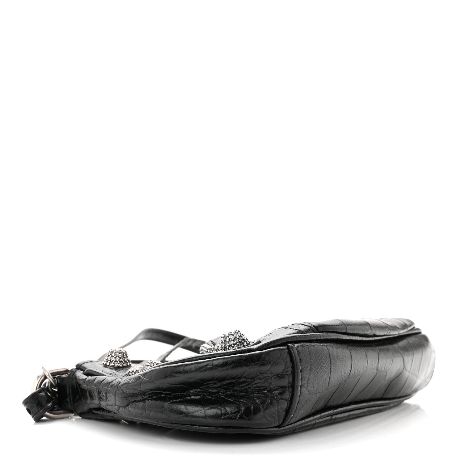 Balenciaga Extra Supple Calfskin Crystal Crocodile Embossed Le Cagole Mini Purse With Chain Black 3 of 12