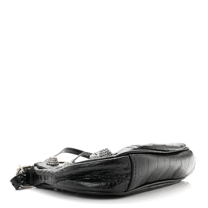 Balenciaga Extra Supple Calfskin Crystal Crocodile Embossed Le Cagole Mini Purse With Chain Black 3 of 12