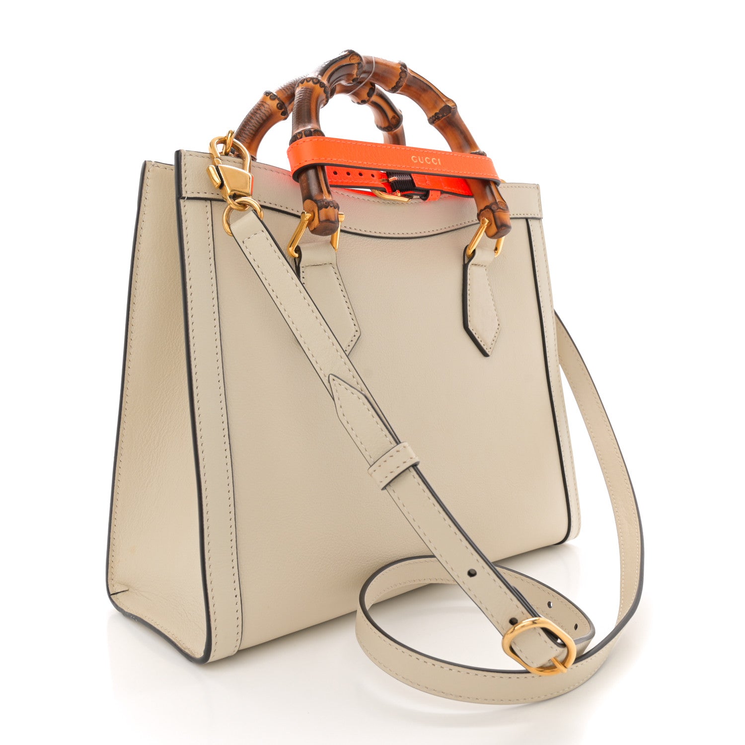 Gucci Wonka Grain Calfskin Medium Diana Tote Bag Mystic White Orange Fluo 3 of 12