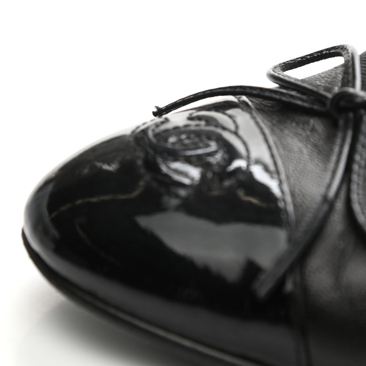 Lambskin Patent Cap Toe Ballerina Flats 38 Black