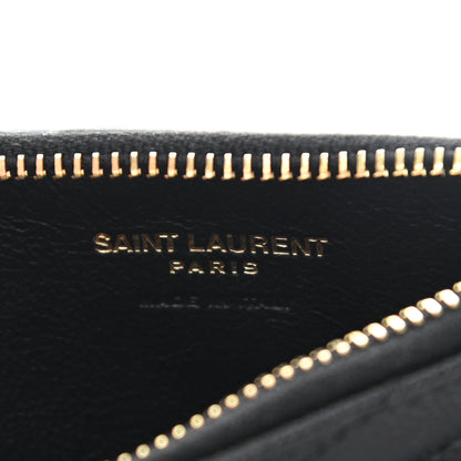 Saint Laurent Grain De Poudre Matelasse Chevron Monogram Fragments Zippered Card Case Black 6 of 8