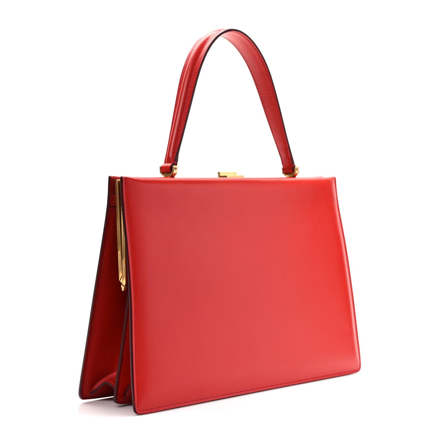 Patina Box Calfskin Medium Clasp Bag Scarlet