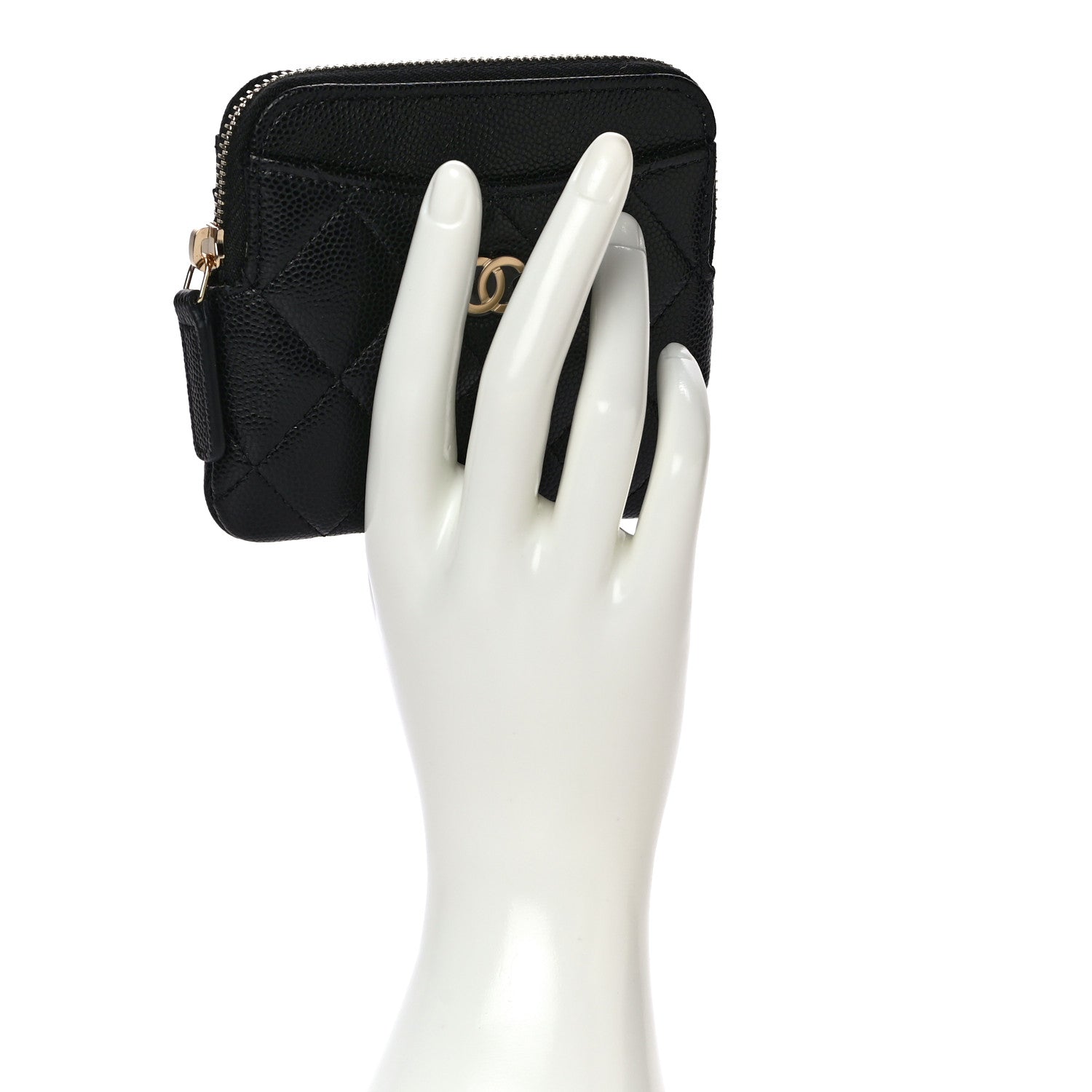 Chanel Caviar Quilted Zip Card Holder Wallet Black 2 of 11