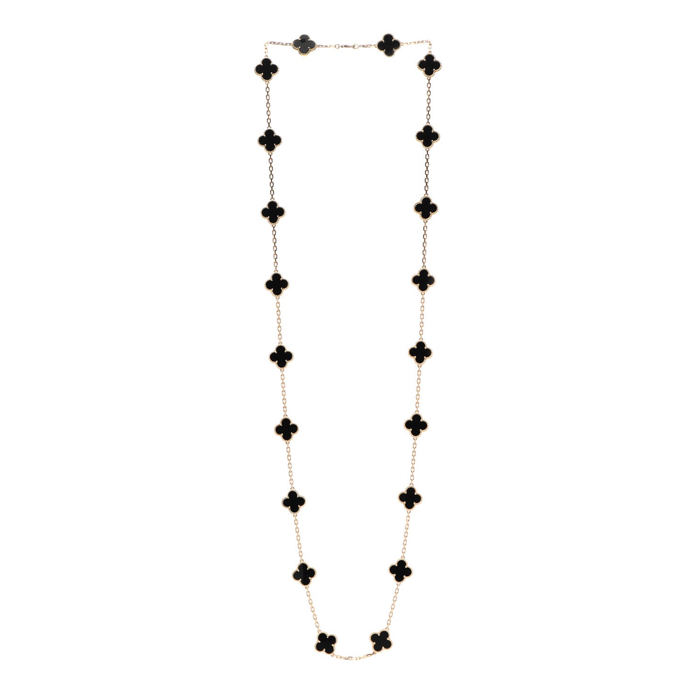 18K Yellow Gold Black Onyx 20 Motifs Vintage Alhambra Necklace