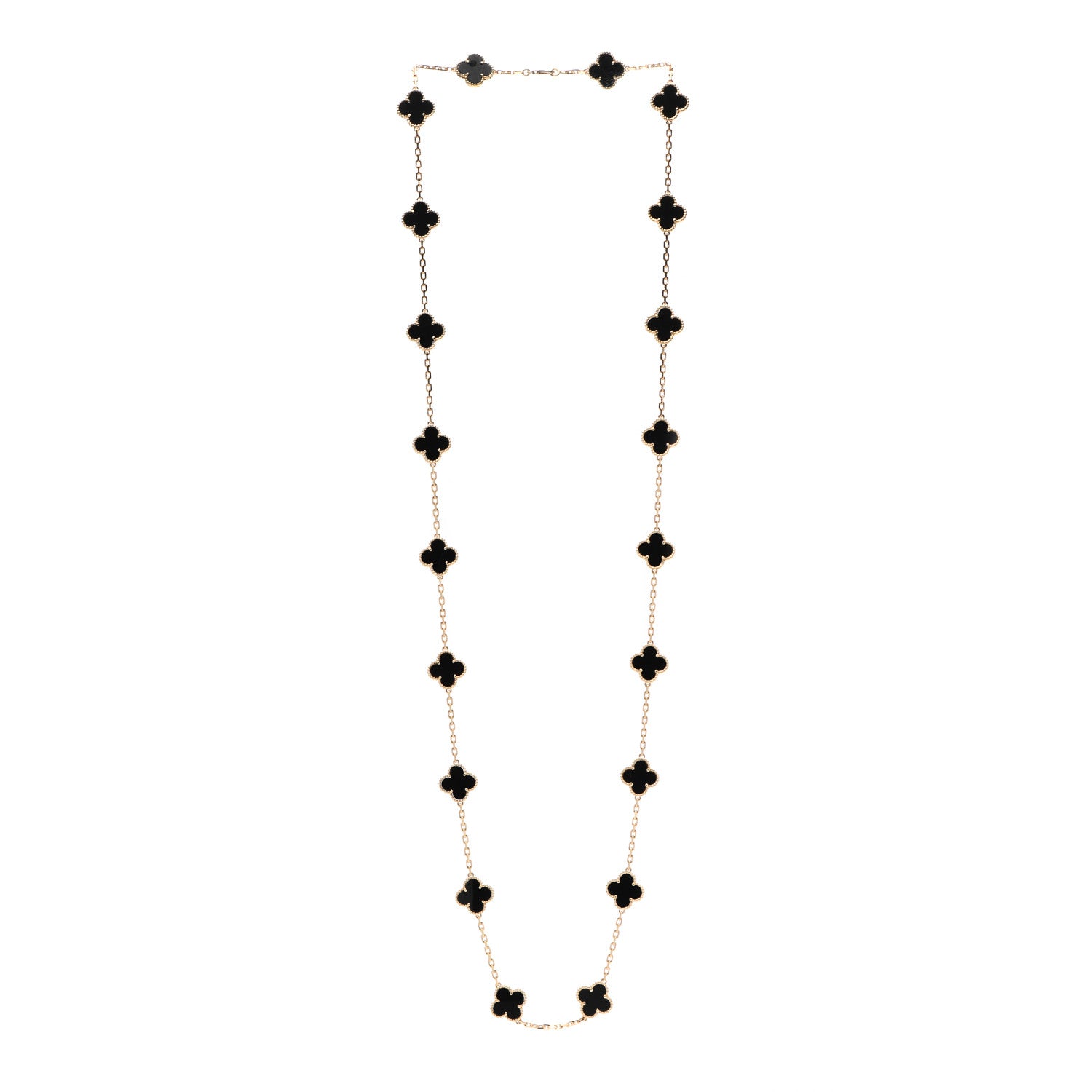 Van Cleef & Arpels 18K Yellow Gold Black Onyx 20 Motifs Vintage Alhambra Necklace 3 of 5