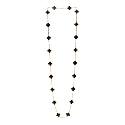 Van Cleef & Arpels 18K Yellow Gold Black Onyx 20 Motifs Vintage Alhambra Necklace 3 of 5