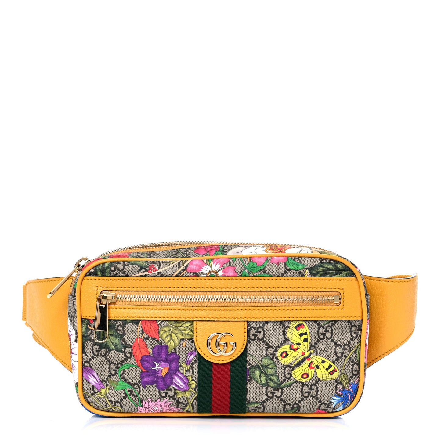 GG Supreme Monogram Flora Medium Ophidia Belt Bag Beige Multicolor Crop