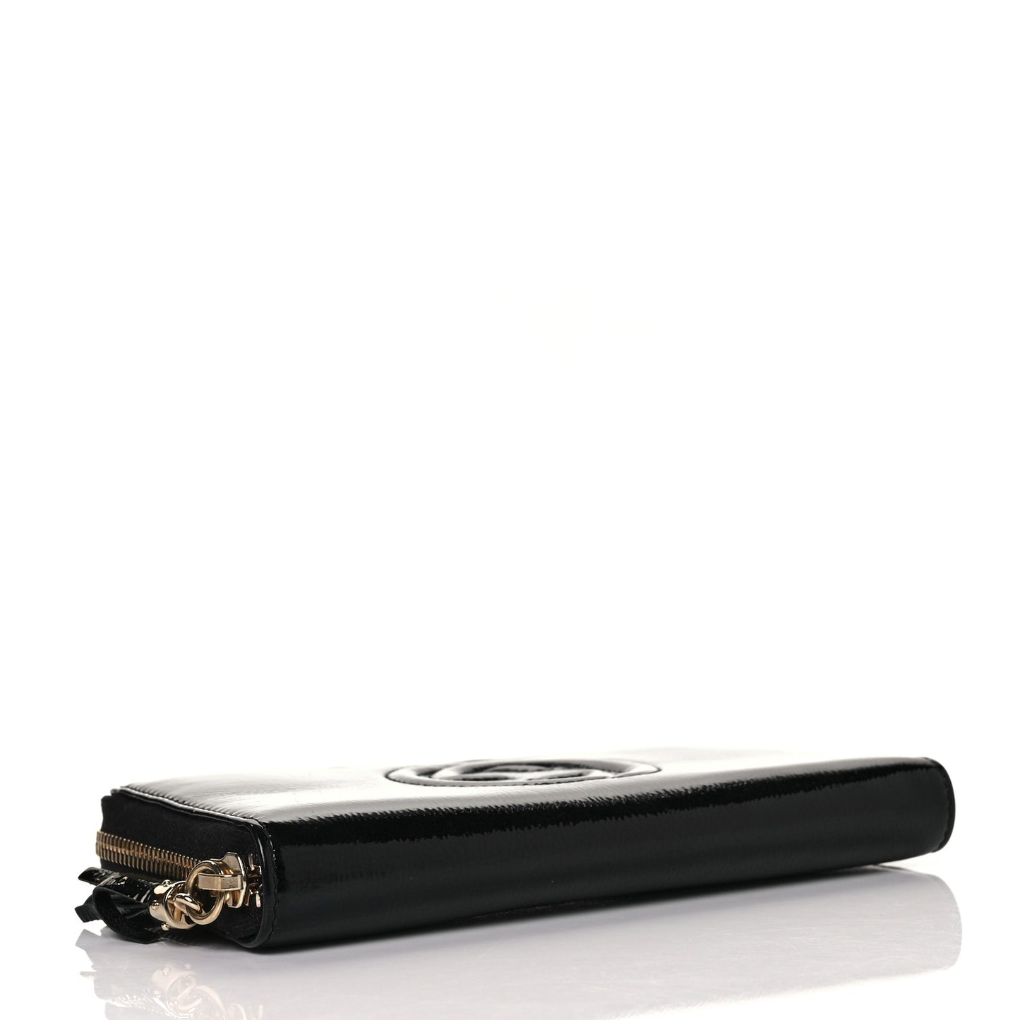 Patent Calfskin Soho Zip Around Wallet Black
