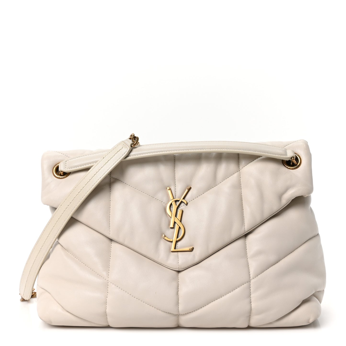 Lambskin Quilted Medium Loulou Puffer Monogram Chain Satchel Crema Soft