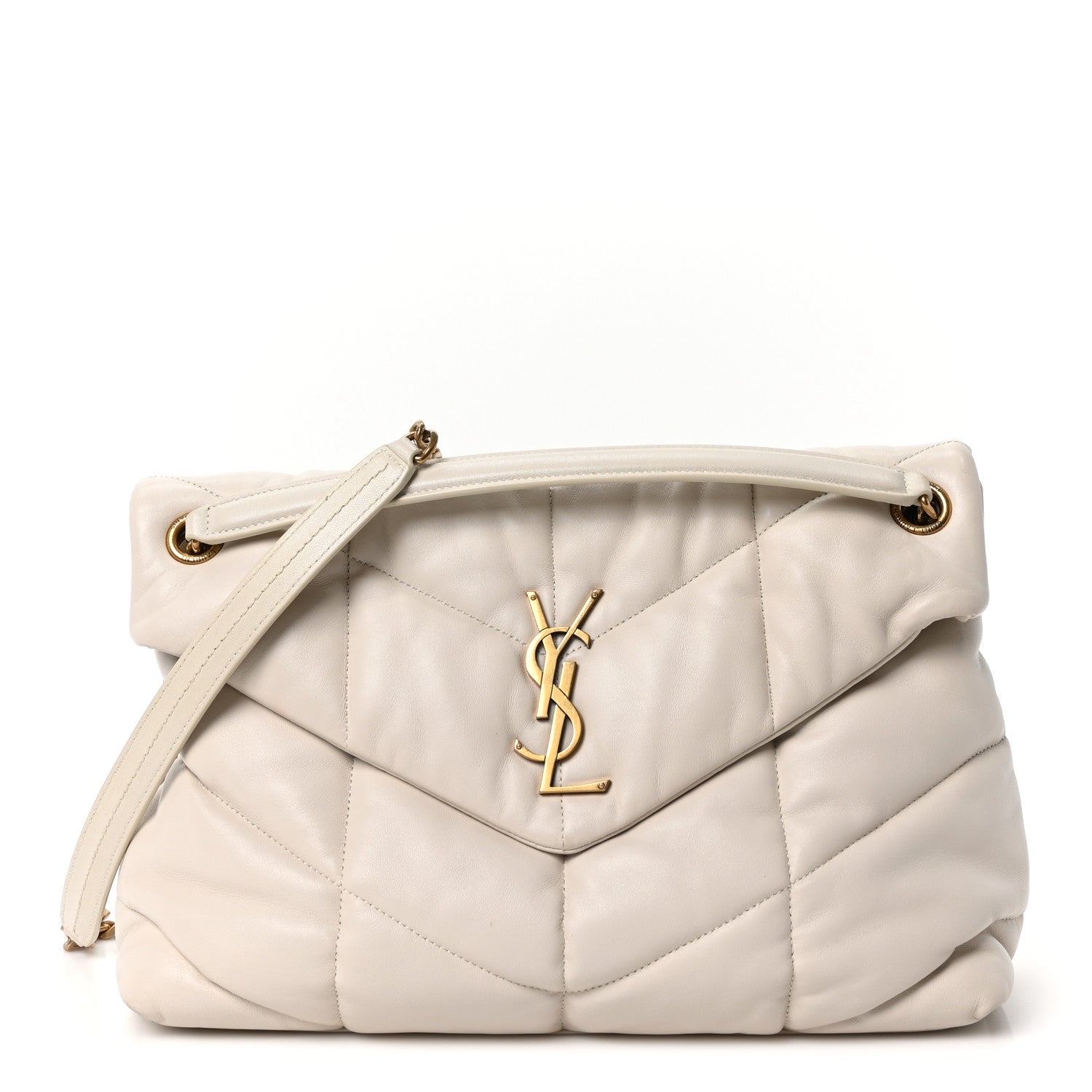 Saint Laurent Lambskin Quilted Medium Loulou Puffer Monogram Chain Satchel Crema Soft 1 of 10