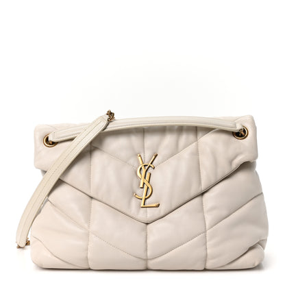 Saint Laurent Lambskin Quilted Medium Loulou Puffer Monogram Chain Satchel Crema Soft 1 of 10