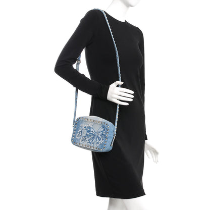 Valentino Garavani Washed Denim Butterfly Embroidered Rockstud Camera Crossbody Bag Light Denim 2 of 9