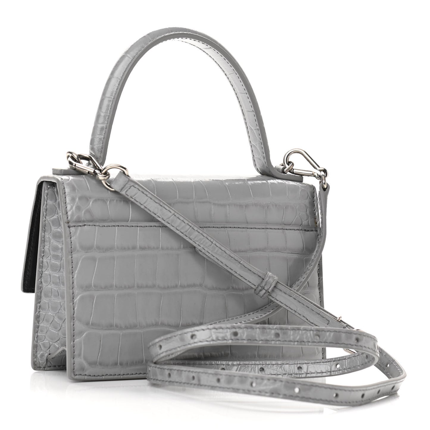 Shiny Calfskin Crocodile Embossed XS Sharp Top Handle Bag Balenciaga Grey